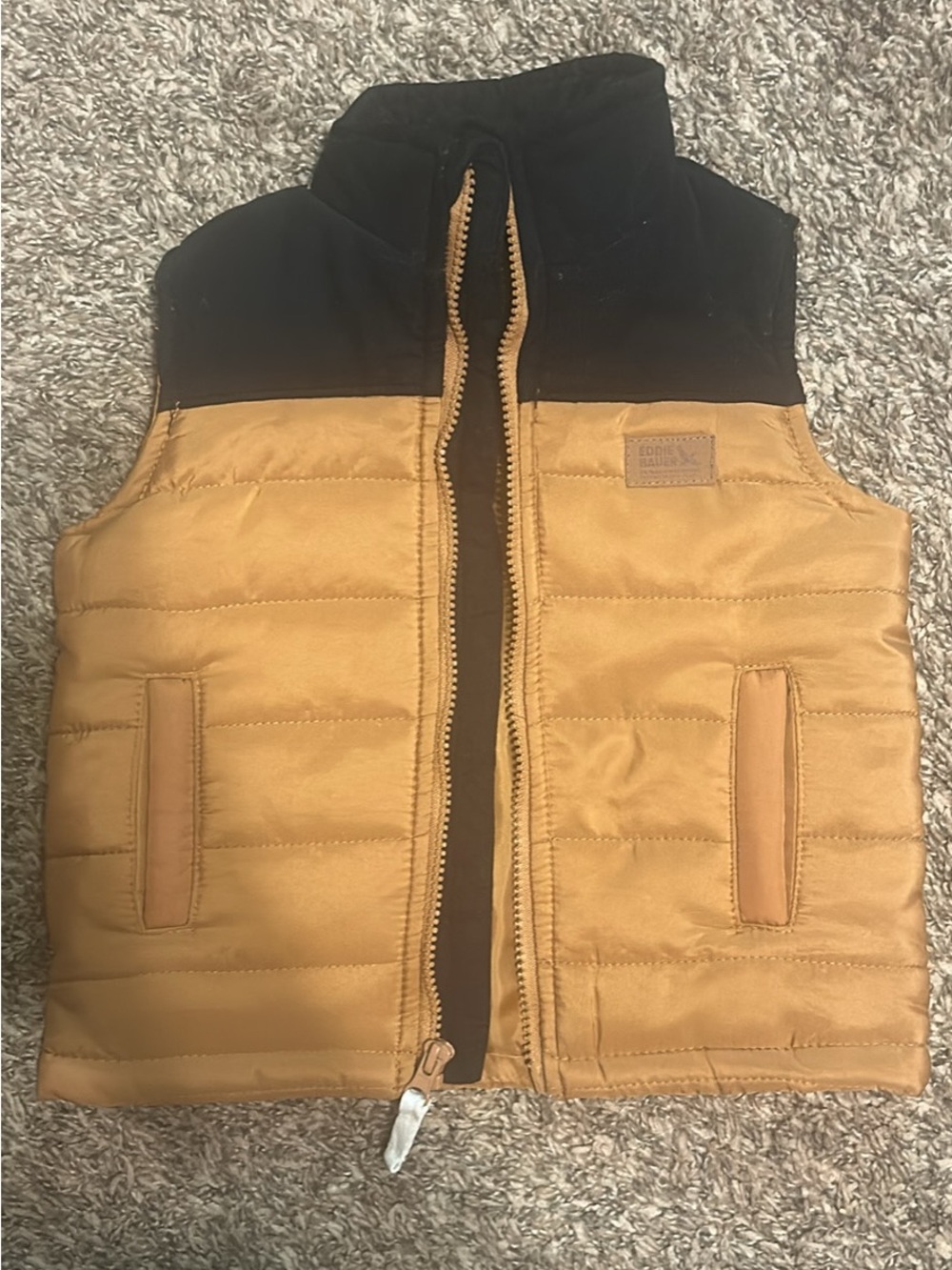Eddie Bauer Two-Tone Puffer Vest - Black & Tan